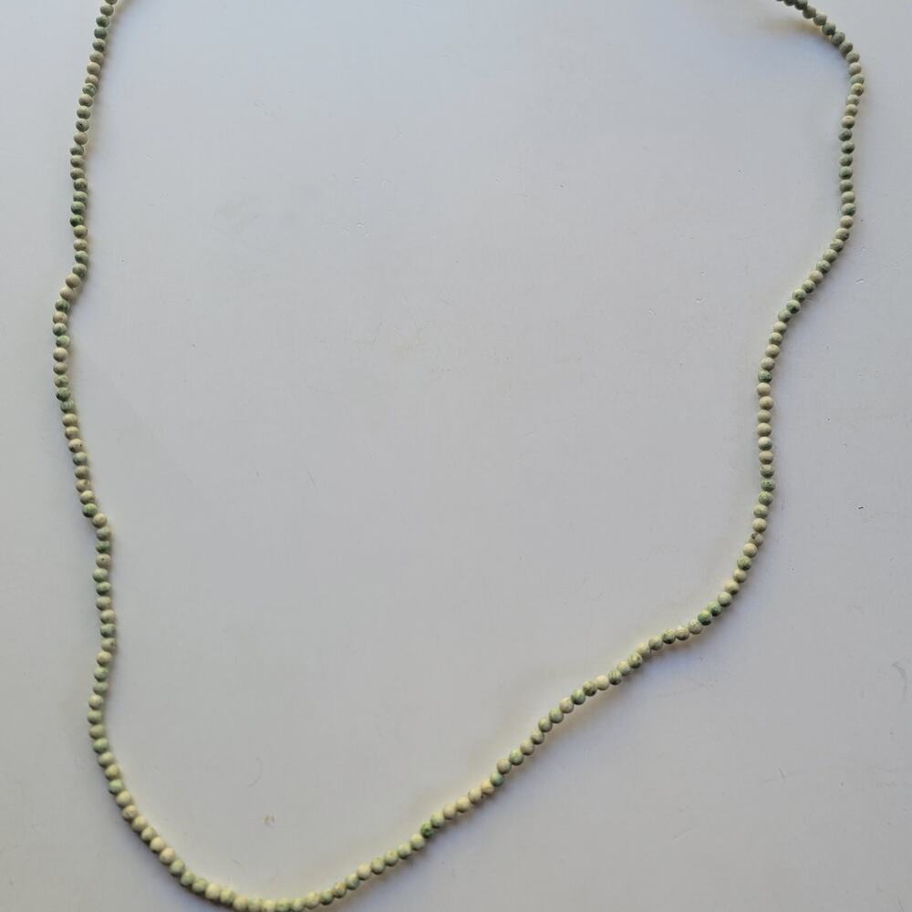 Vintage Pale Green Stone Bead Necklace Double Strand Minimalist Boho Style Long